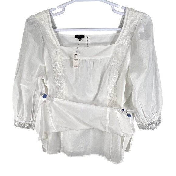 NWT Talbots Plus X US 16W Shadow Stripe Top White Blouse Lace Trim Minimalist - Picture 7 of 16
